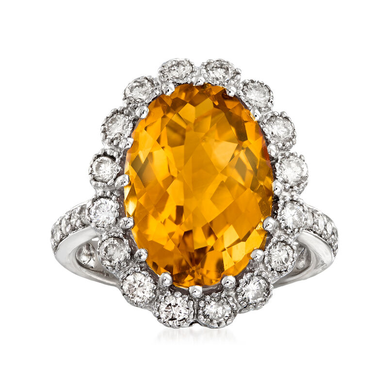 C. 1990 Vintage 5.35 Carat Citrine and 1.05 ct. t.w. Diamond Ring in 14kt White Gold. Size 5.5 image number 0