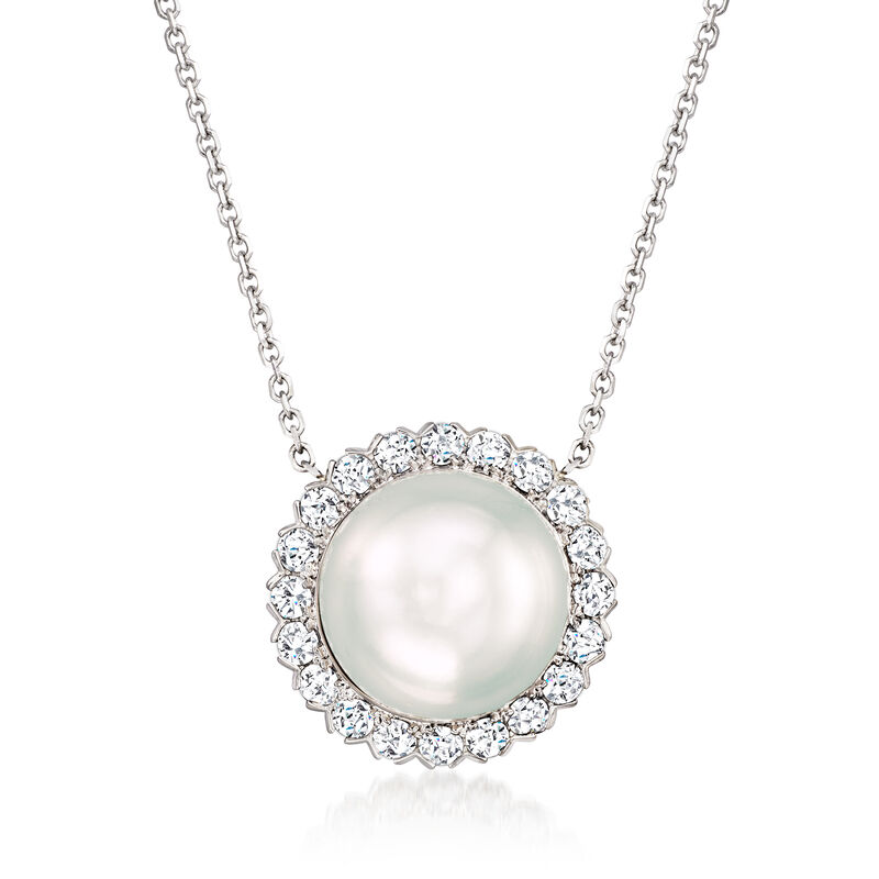 C. 1990 Vintage 15.5mm Cultured South Sea Pearl and 1.80 ct. t.w. Diamond Necklace in 14kt and 18kt White Gold. 16.5" image number 0