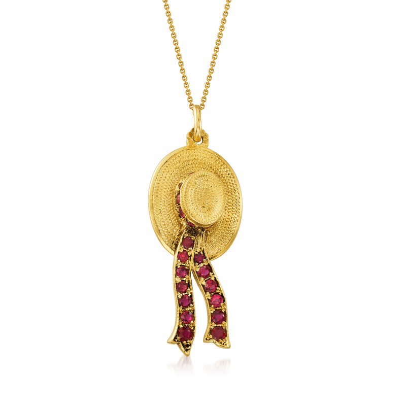 C. 1970 Vintage Nadri 3.45 ct. t.w. Ruby Hat Pendant Necklace in 18kt Yellow Gold. 18&quot; image number 2