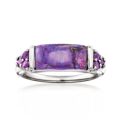 Purple Turquoise and .10 ct. t.w. Amethyst Ring in Sterling Silver