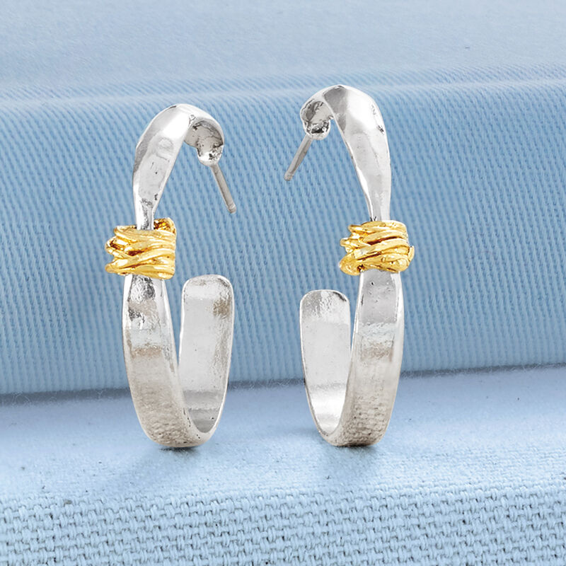Two-Tone Sterling Silver Wrapped Hoop Earrings. 1 1/4&quot; image number 2