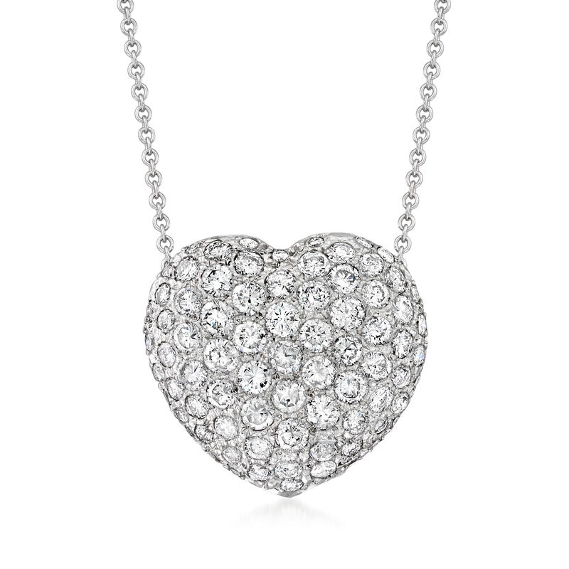 C. 1980 Vintage .85 ct. t.w. Diamond Heart Necklace in Platinum image number 0