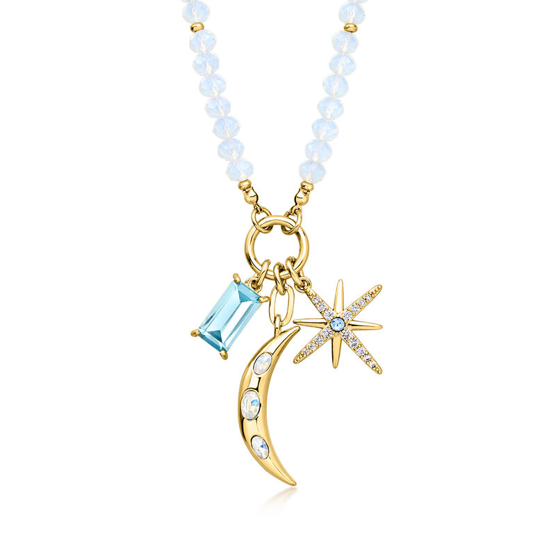 14kt Yellow Gold-Plated Celestial Charm Necklace with Simulated Gemstones. 18" image number 1