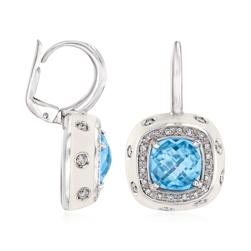 C. 1990 Vintage 4.00 ct. t.w. Sky Blue Topaz and .54 ct. t.w. Diamond Drop Earrings with White Enamel in 18kt White Gold image number 2