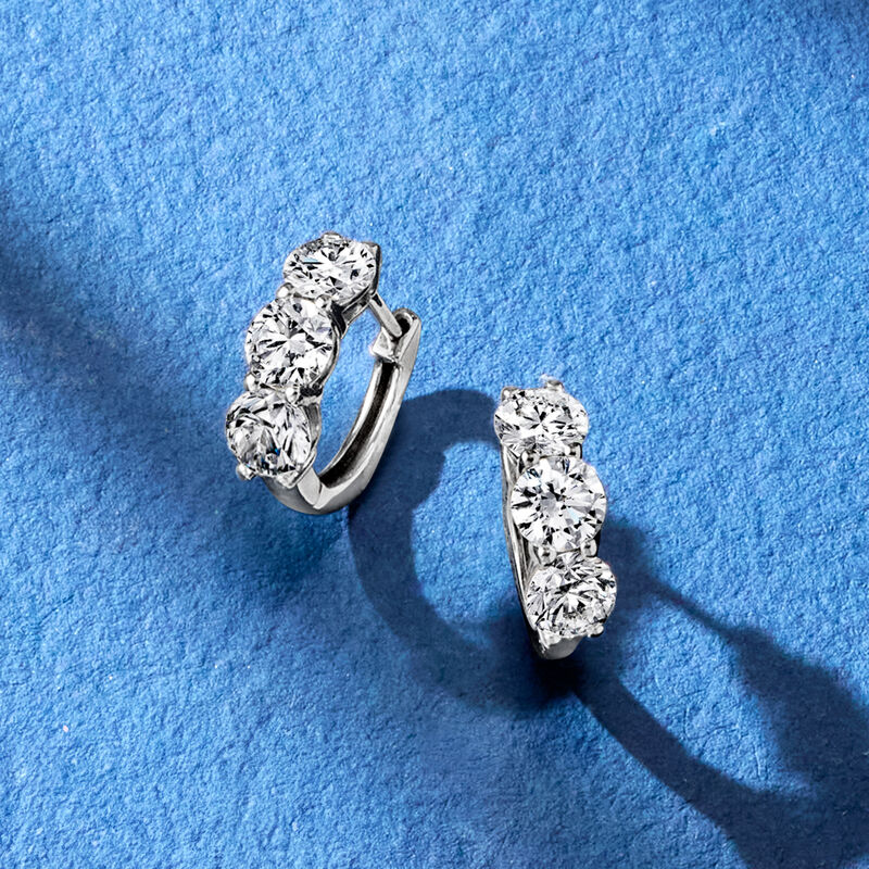 2.00 ct. t.w. Lab-Grown Diamond Huggie Hoop Earrings in 14kt White Gold. 3/8&quot; image number 4