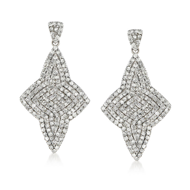 1.45 ct. t.w. Pave Diamond Star Drop Earrings in Sterling Silver image number 0