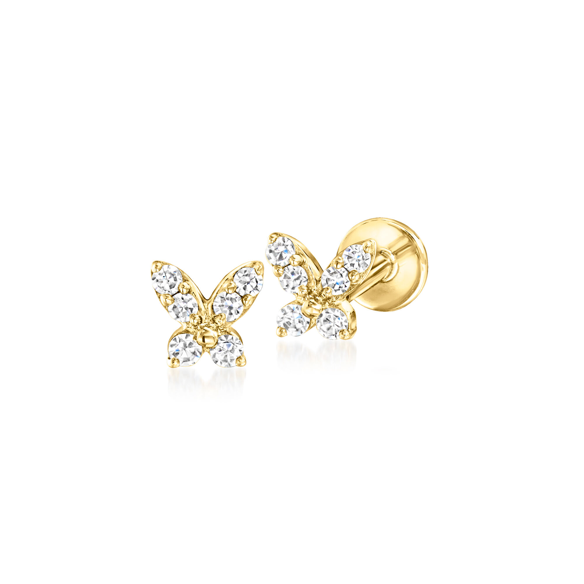 BSGR Flat Back Earrings - 3 Pairs Gold Tiny Butterfly Flat Back Stud