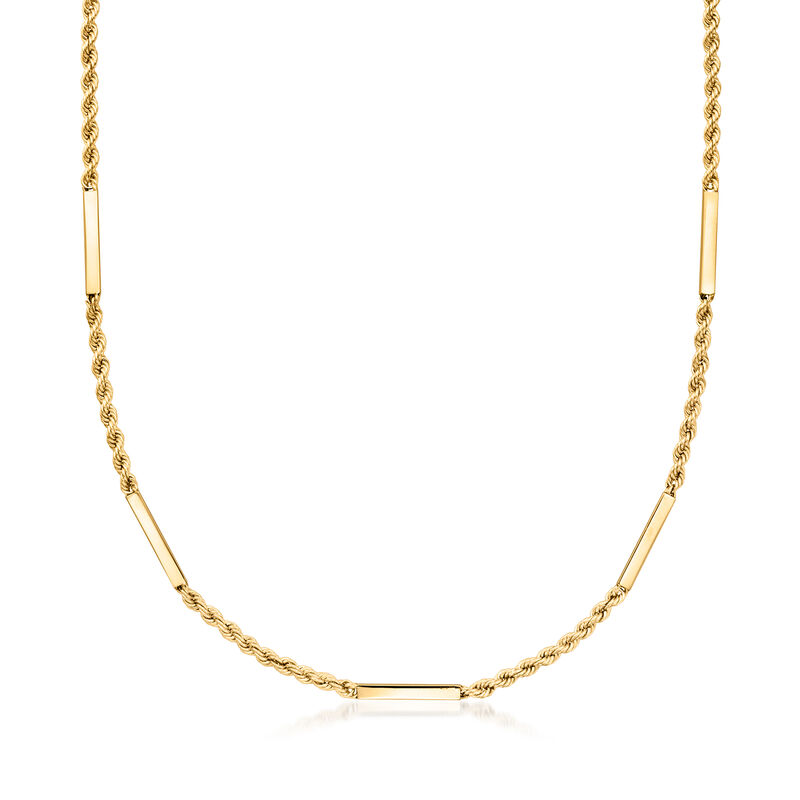 C. 1980 Vintage 14kt Yellow Gold Rope-Chain and Bar Station Necklace image number 0
