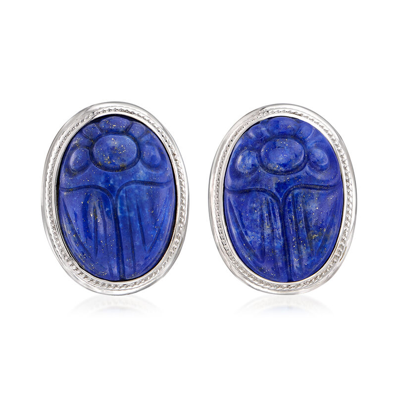 Lapis Scarab Earrings in Sterling Silver image number 0