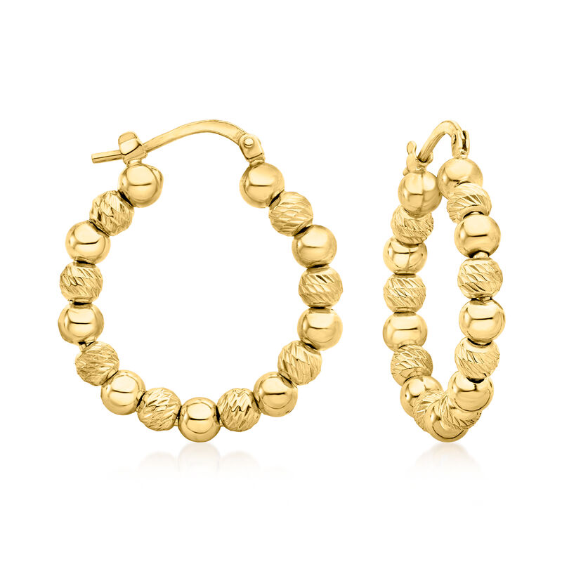 Italian 4mm 18kt Gold Over Sterling Diamond-Cut Bead Hoop Earrings. 1 1/8&quot; image number 0
