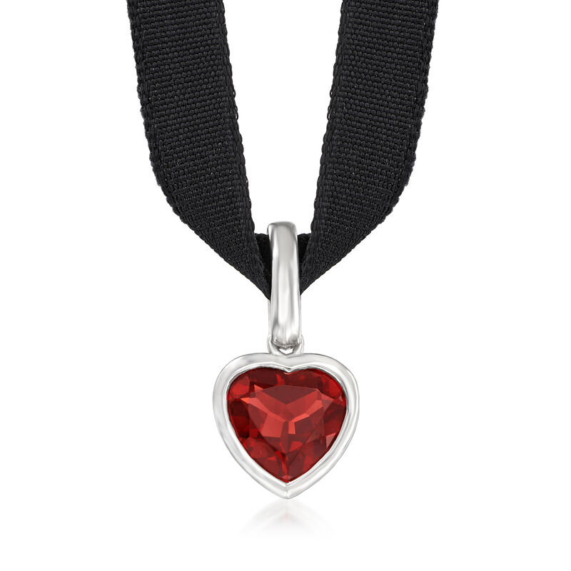 1.90 Carat Garnet Heart Choker Necklace with Sterling Silver and Black Velvet Cord. 13&quot; image number 2