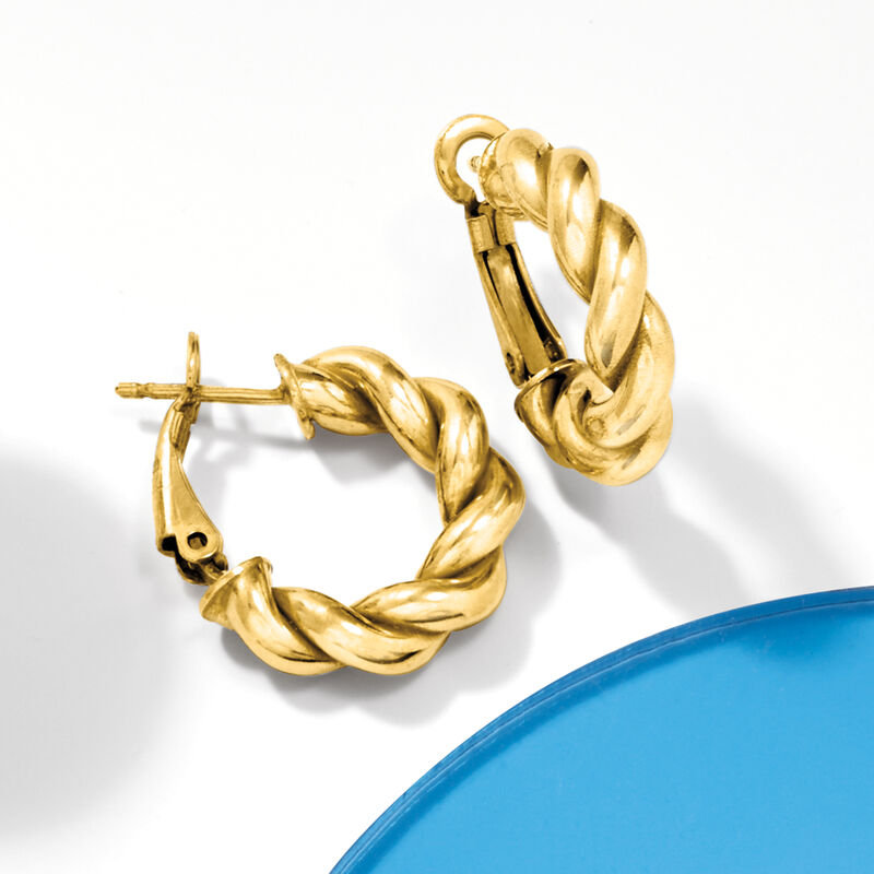 Italian 18kt Gold Over Sterling Twisted Huggie Hoop Earrings. 3/4&quot; image number 2