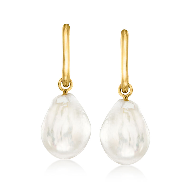 18kt Gold Over Sterling Hoop Earrings with Removable 10-13mm Cultured Baroque Pearl Drops image number 3