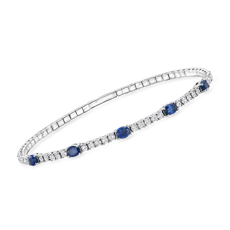 1.00 ct. t.w. Sapphire and .65 ct. t.w. Diamond Flex Bangle Bracelet in Sterling Silver image number 0