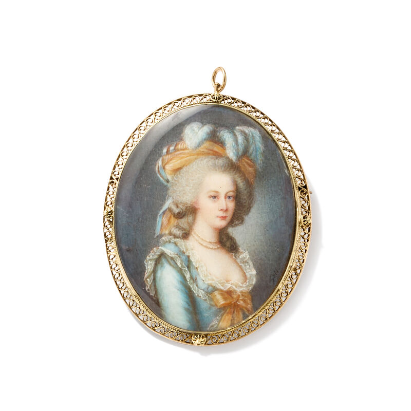 C. 1930 Vintage Painted Portrait Pin/Pendant with Enamel in 14kt Yellow Gold  image number 4