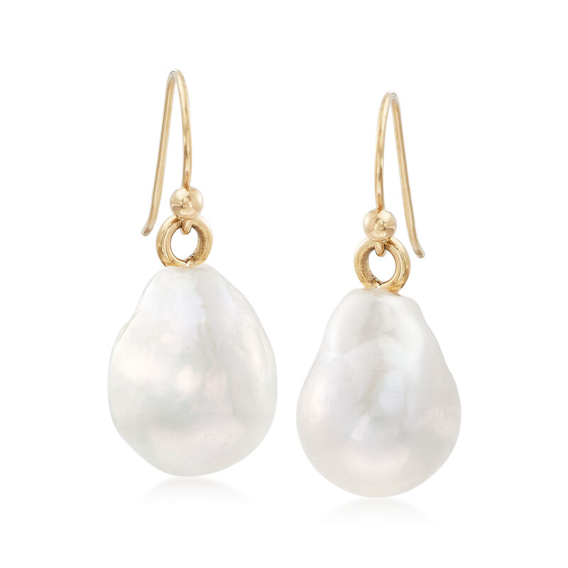 12-14mm Cultured Baroque Pearl Drop Earrings in 14kt Yellow Gold image number 0