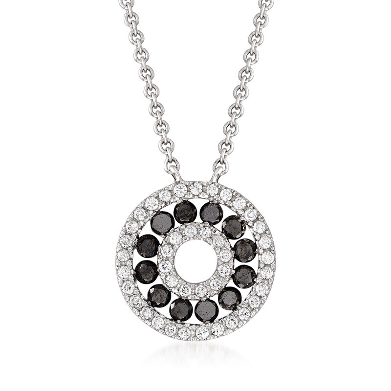 C. 1990 Vintage Giantti .60 ct. t.w. Black and White Diamond Circle Necklace in 18kt White Gold image number 0