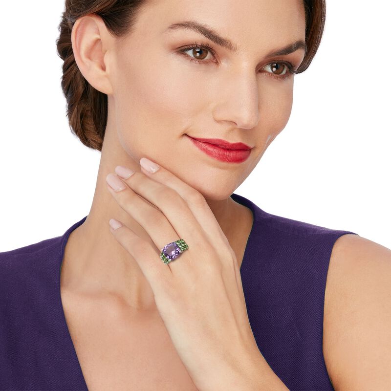 5.60 Carat Amethyst and 2.10 ct. t.w. Green Tsavorite Ring in Sterling Silver image number 1