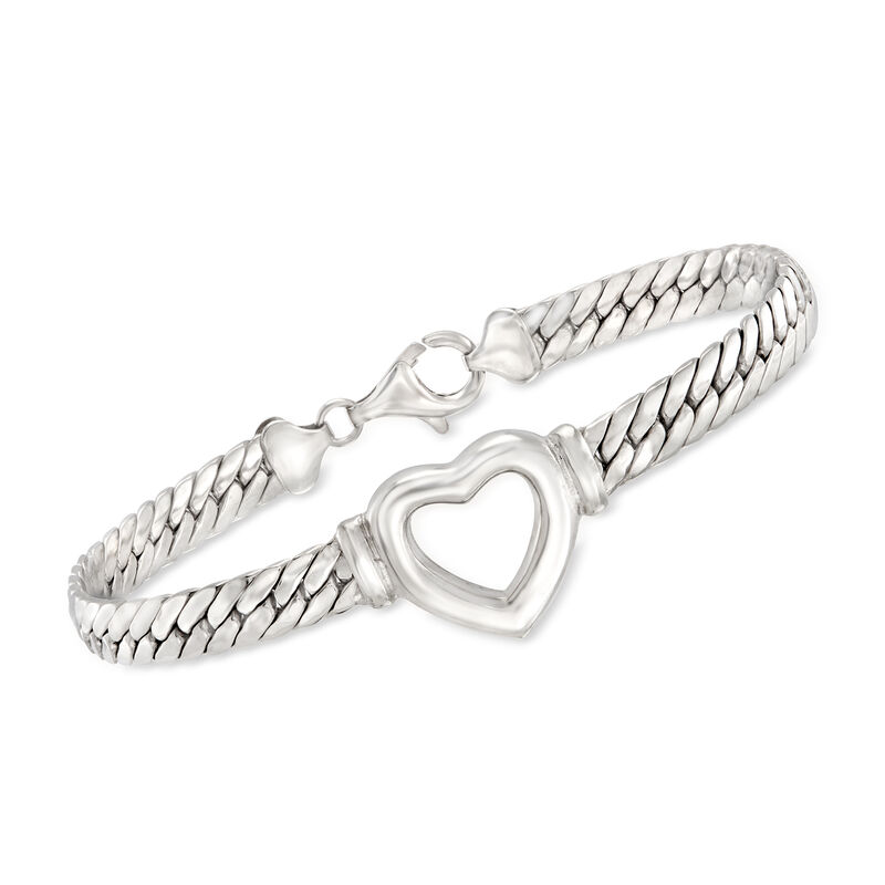 Sterling Silver Cuban-Link Heart Bracelet image number 0