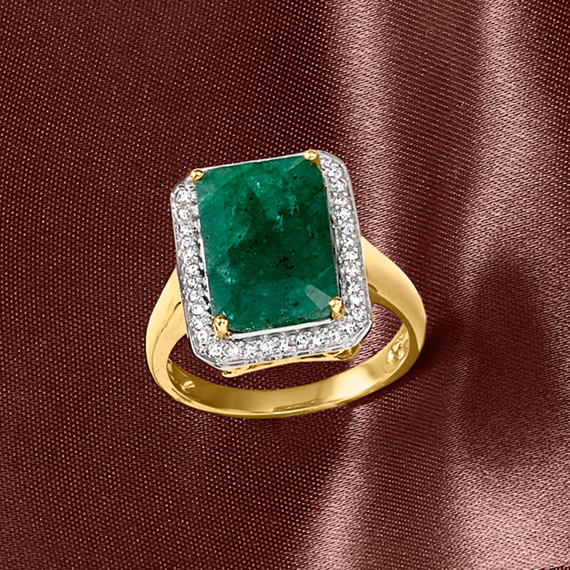5.50 Carat Emerald and .20 ct. t.w. Diamond Ring in 14kt Yellow Gold image number 4