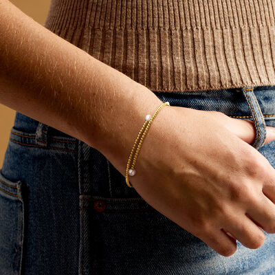 4-5mm Cultured Pearl Beaded Bypass Cuff Bracelet in 14kt Yellow Gold