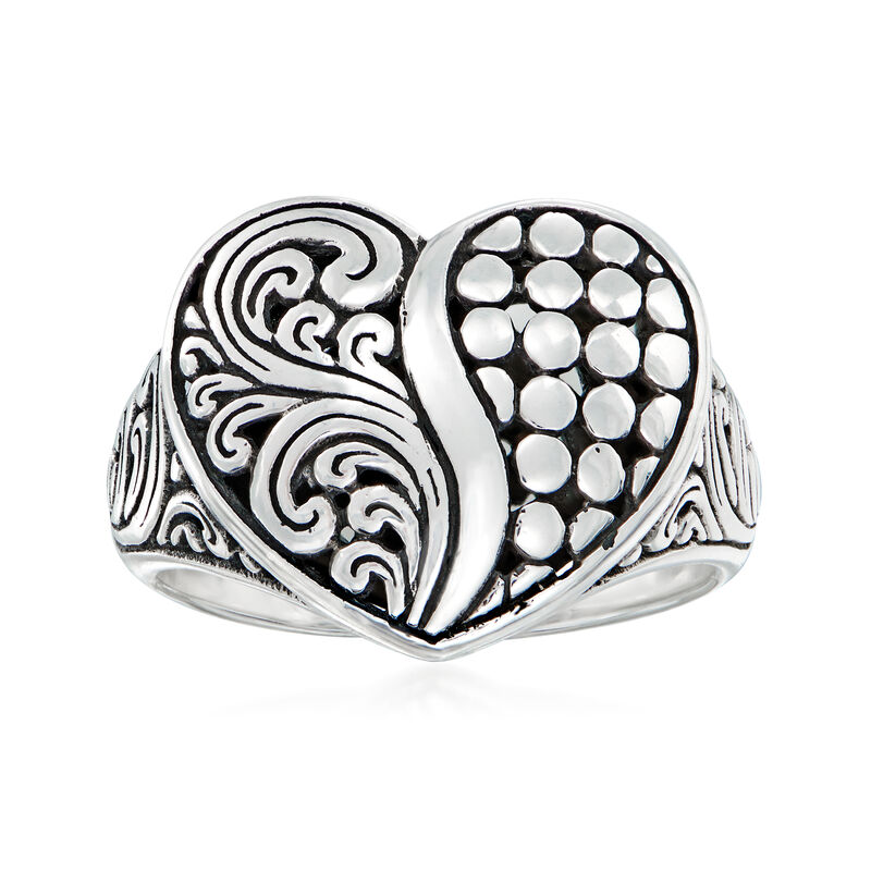 Sterling Silver Bali-Style Heart Ring image number 0