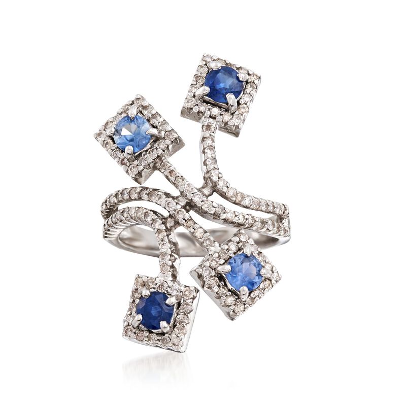 C. 2000 Vintage 1.40 ct. t.w. Sapphire and 1.00 ct. t.w. Diamond Spray Ring in 18kt White Gold image number 0