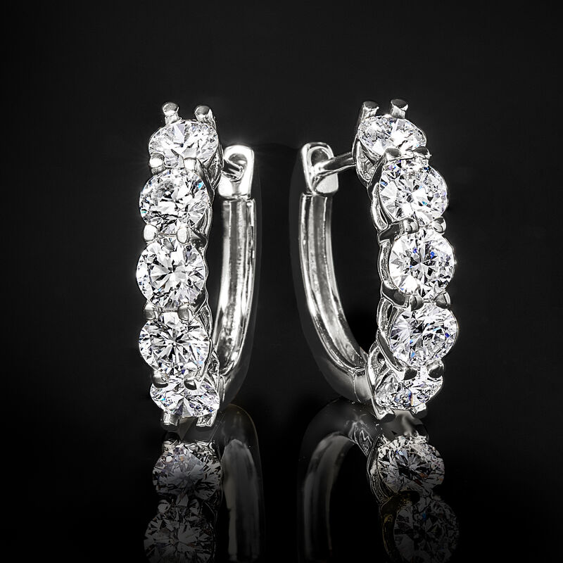 1.00 ct. t.w. Lab-Grown Diamond Five-Stone Hoop Earrings in 14kt White Gold. 1/2&quot; image number 2