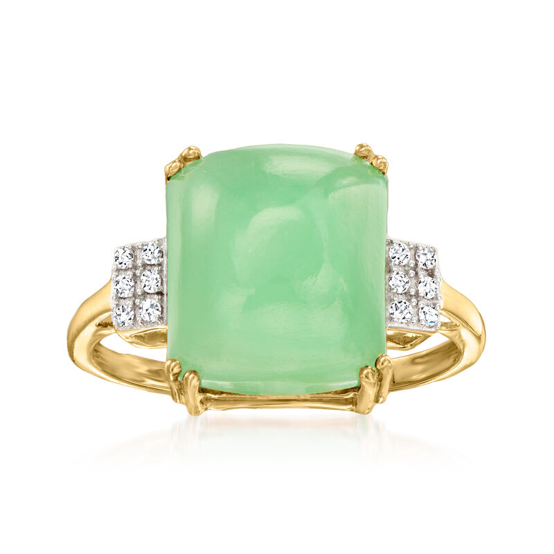 Jade Ring with Diamonds in 10kt Yellow Gold image number 0