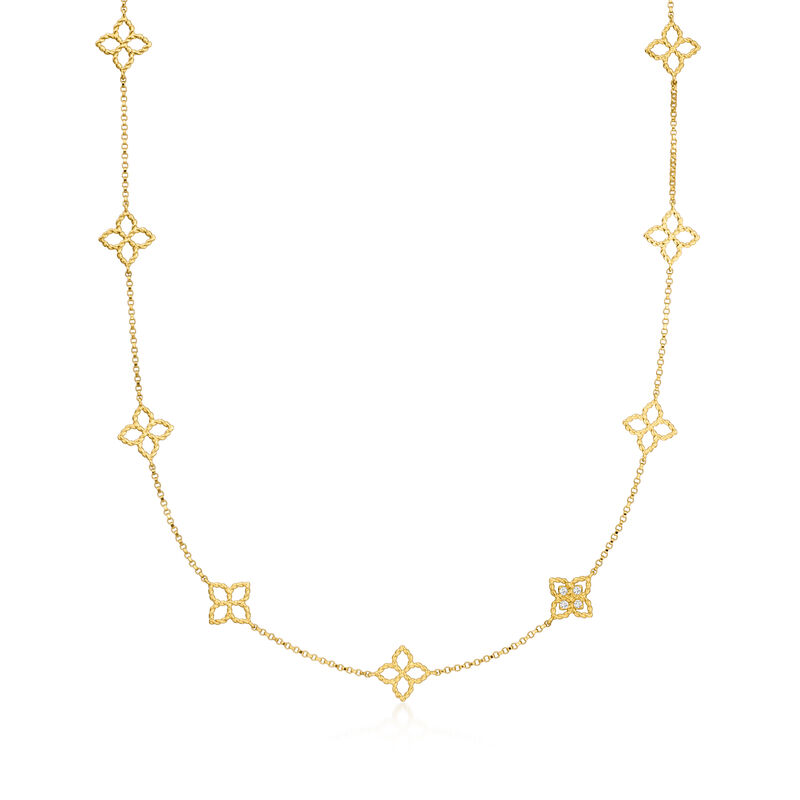 Roberto Coin "Principessa" 18kt Yellow Gold Flower Station Necklace with Diamonds. 15.5" image number 1
