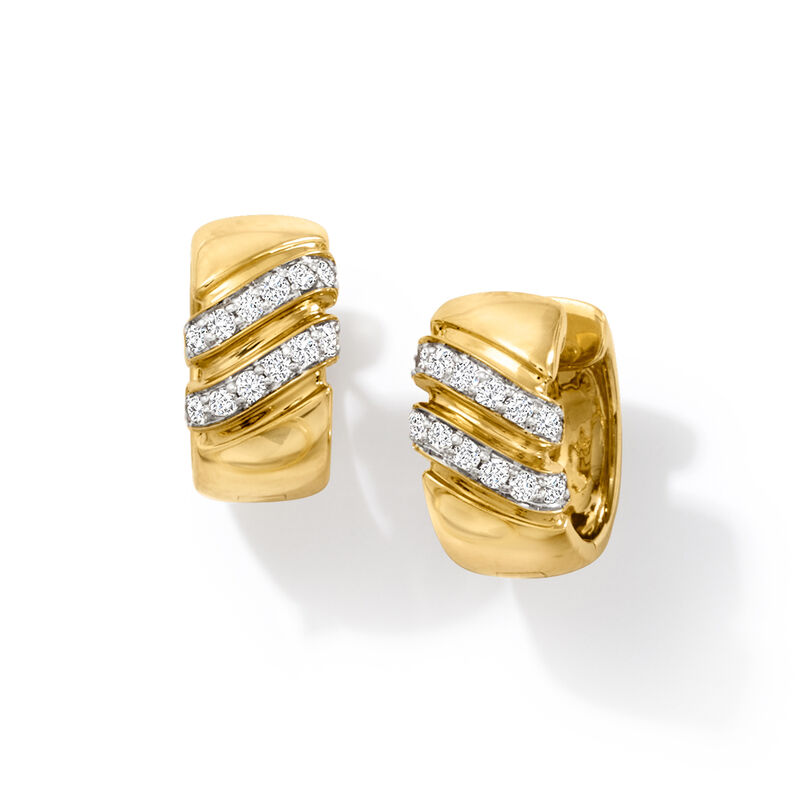 .25 ct. t.w. Diamond Striped Hoop Earrings in 18kt Yellow Gold. 3/8&quot; image number 2