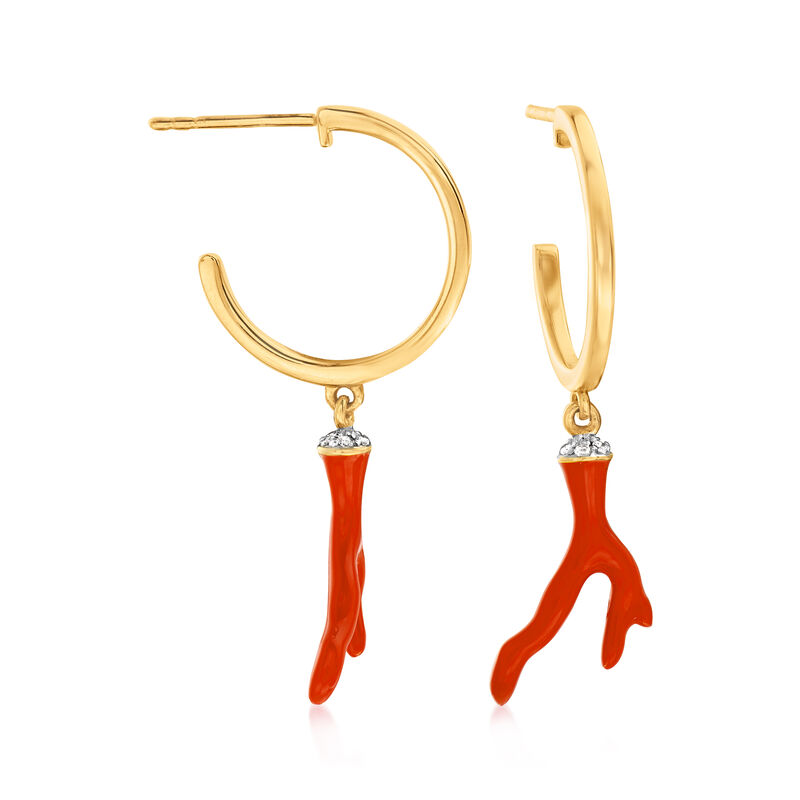 Red Enamel Coral-Inspired Drop Earrings with White Topaz Accents in 18kt Gold Over Sterling image number 0