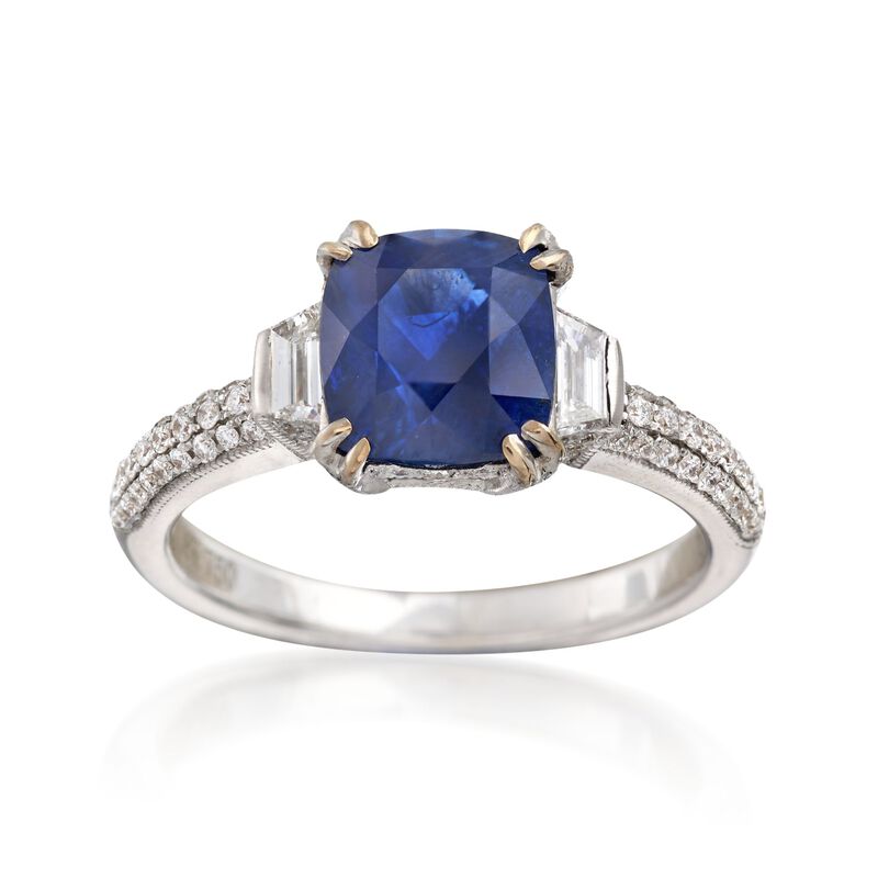 C. 2000 Vintage 2.68 Carat Sapphire and .80 ct. t.w. Diamond Ring in 18kt White Gold image number 0