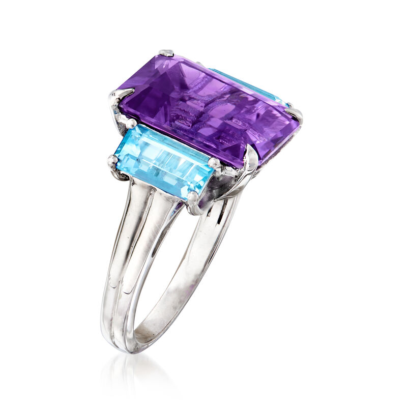 4.80 Carat Amethyst and 1.80 ct. t.w. Swiss Blue Topaz Ring in Sterling Silver image number 2