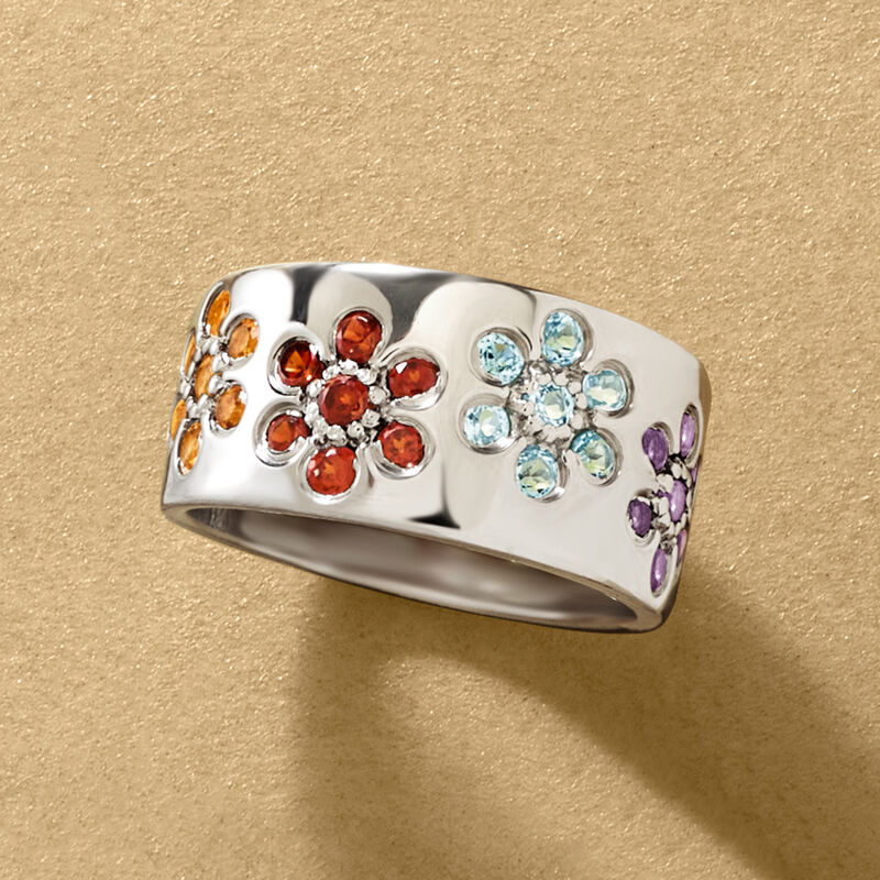 1.20 ct. t.w. Multi-Gem Flower Ring in Sterling Silver image number 4