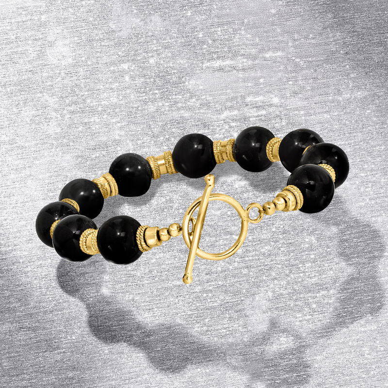 10mm Onyx Bead Bracelet in 18kt Gold Over Sterling image number 4