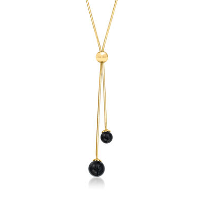 Italian 6-8mm Onyx Bead Lariat Necklace in 18kt Gold Over Sterling