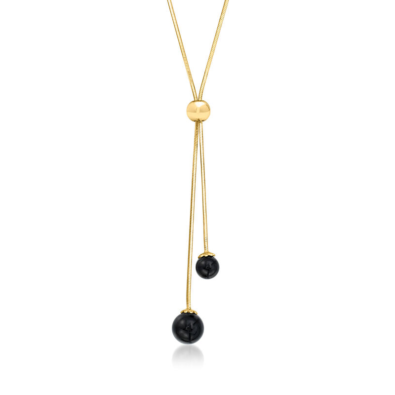 Italian 6-8mm Onyx Bead Lariat Necklace in 18kt Gold Over Sterling. 22&quot; image number 1
