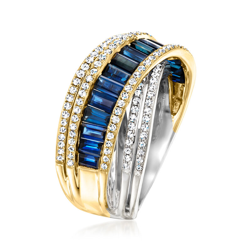 C. 1990 Vintage Effy 2.50 ct. t.w. Sapphire and 1.15 ct. t.w. Diamond Highway Ring in 14kt Two-Tone Gold. Size 6.5 image number 2