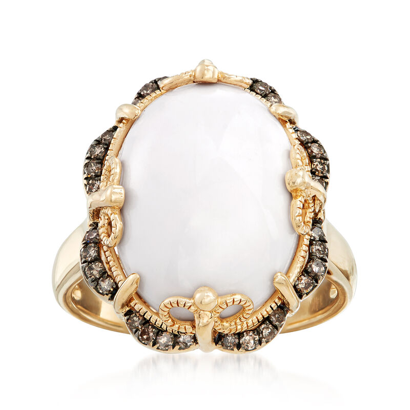 White Agate and .21 ct. t.w. Brown Diamond Frame Ring in 14kt Yellow Gold image number 0