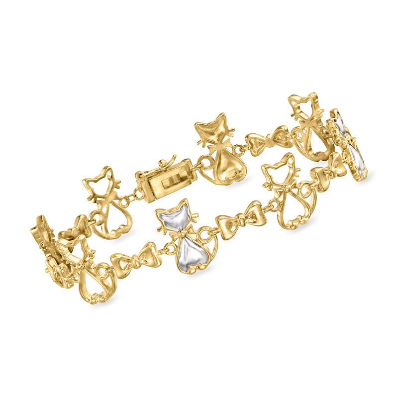 Sterling Silver and 18kt Gold Over Sterling Cat Bow Bracelet. 7&quot; image number 0