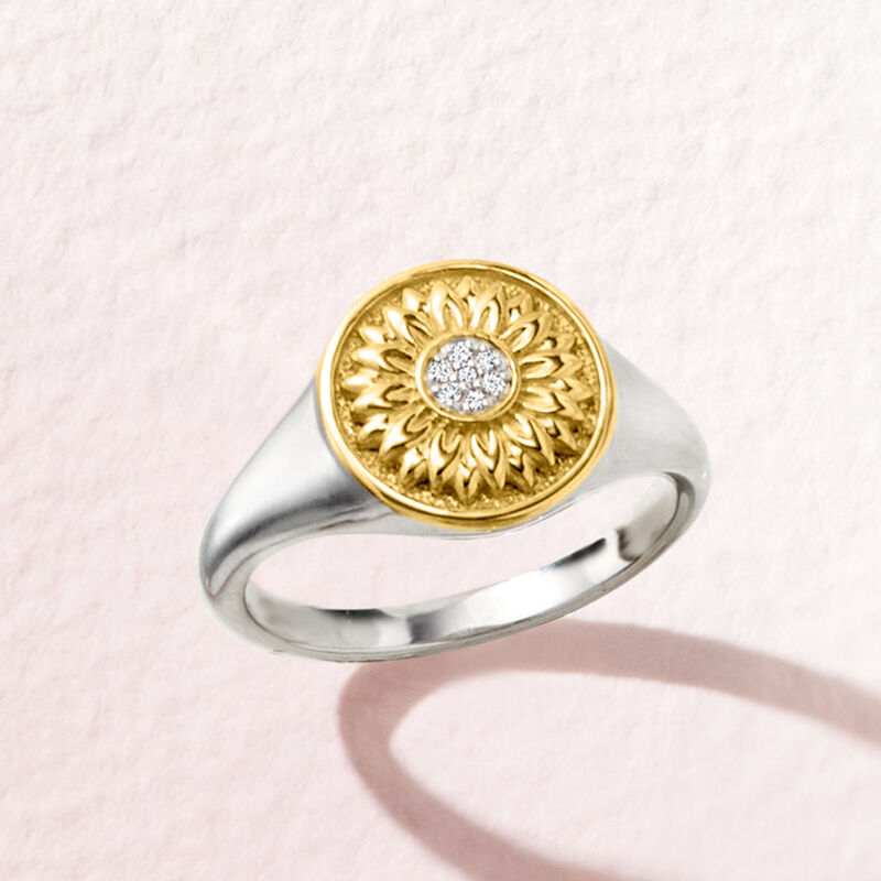 Diamond Sunflower Ring in 18kt Gold Over Sterling and Sterling Silver image number 3