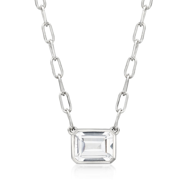 April/White Topaz - Bali-Style Paper Clip Link Necklace in Sterling Silver. 18" image number 0