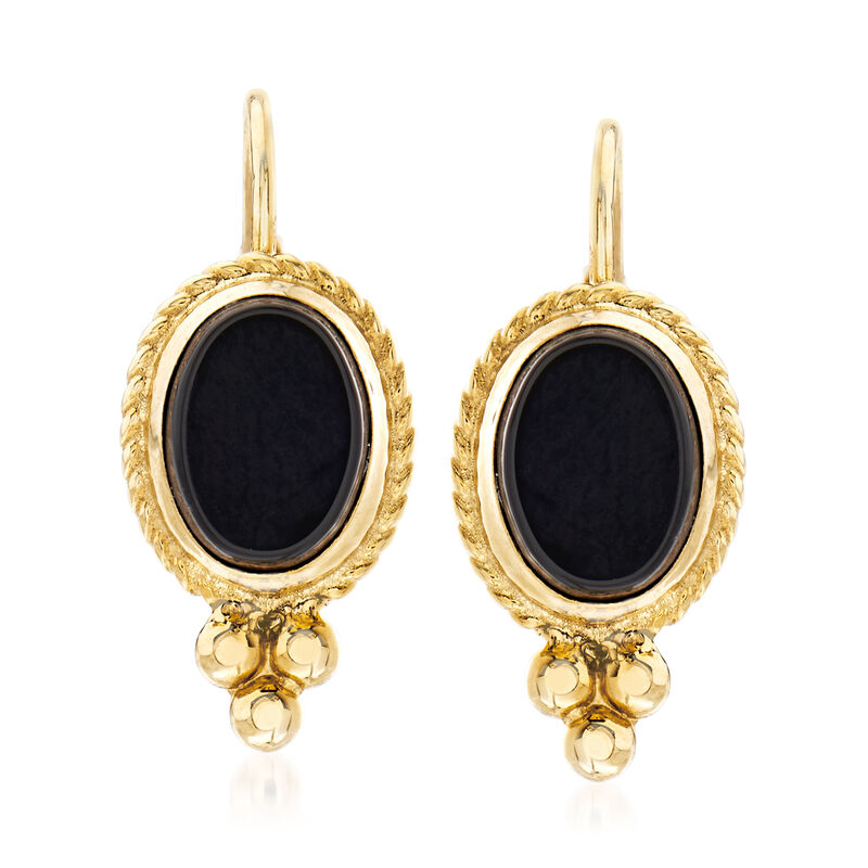 Onyx Roped-Edge Drop Earrings in 14kt Yellow Gold image number 0