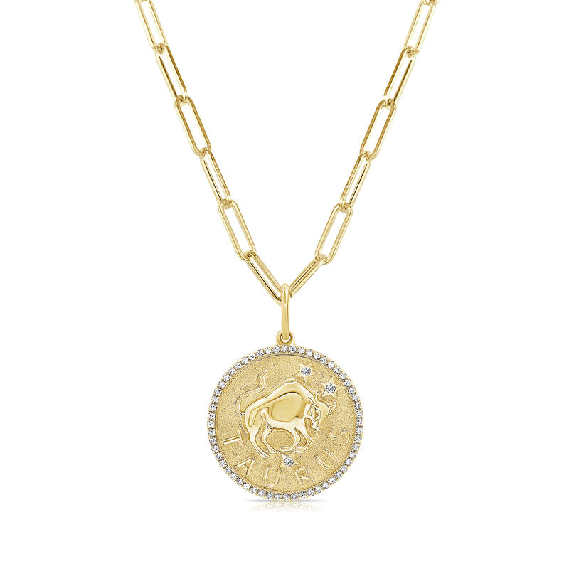 Diamond Zodiac Pendant Necklace in 14kt Yellow Gold image number 1
