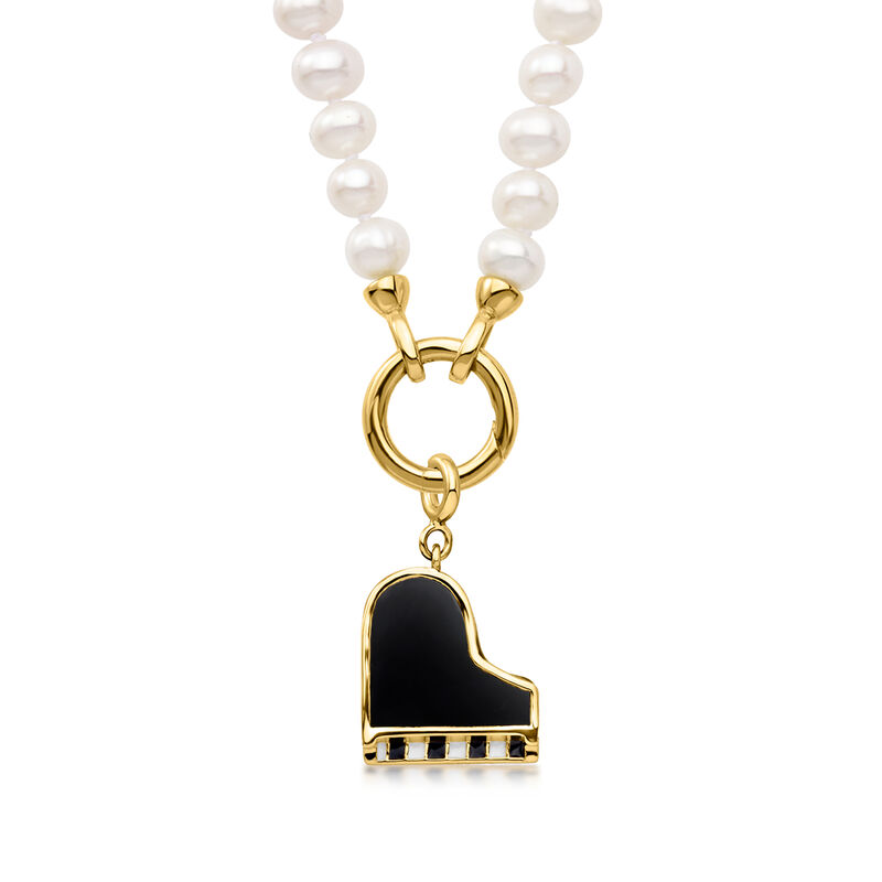 Onyx Piano Charm with Enamel in 18kt Gold Over Sterling image number 2