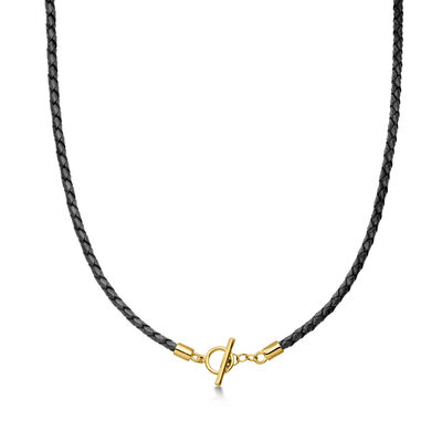 Italian Black Leather Braided Toggle Necklace