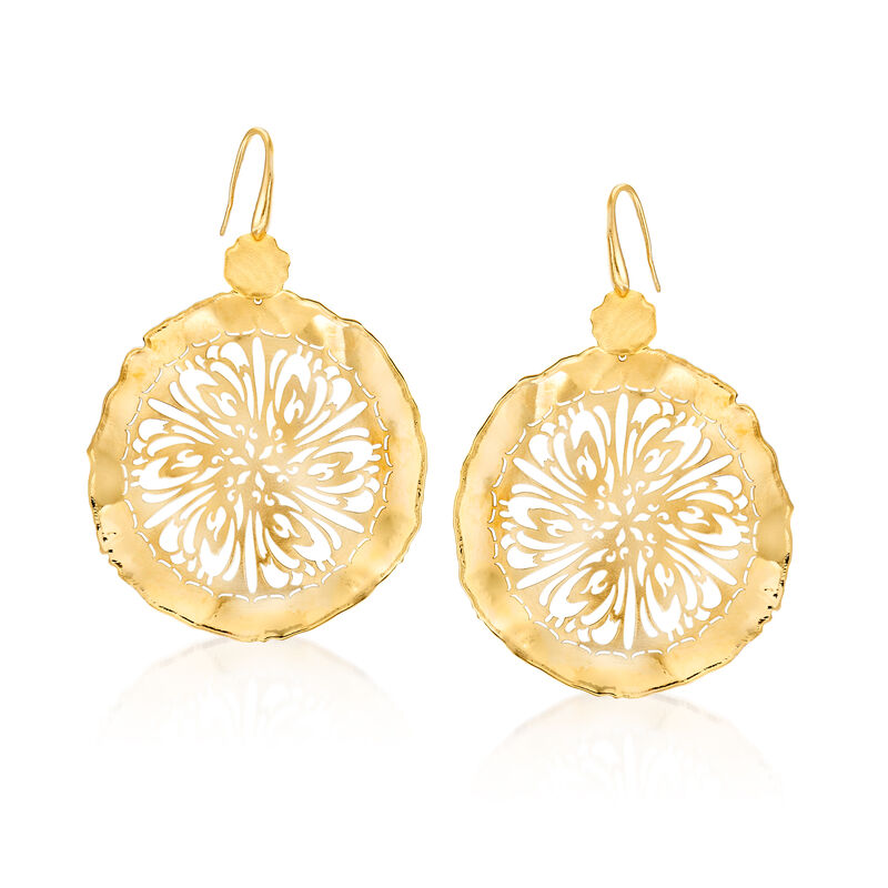Italian 18kt Gold Over Sterling Floral Disc Drop Earrings image number 0