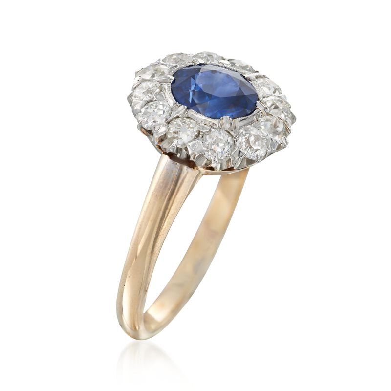 C. 1900 Vintage 1.30 Carat Sapphire and 1.20 ct. t.w. Diamond Ring in Platinum and 14kt Yellow Gold. Size 5.5 image number 2