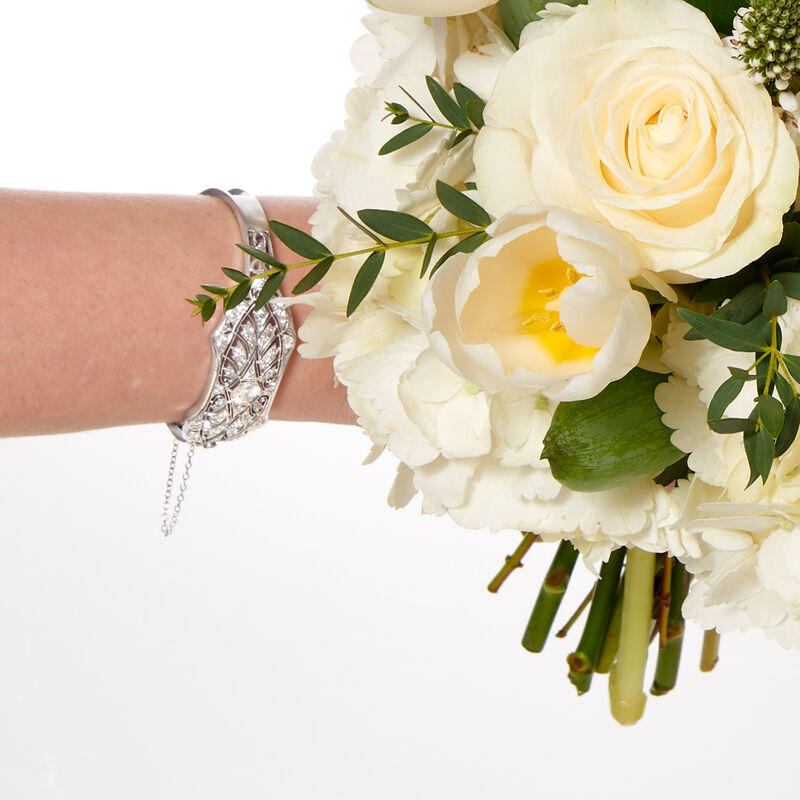 C. 1970 Vintage 3.00 ct. t.w. Diamond Openwork Bangle Bracelet in 14kt White Gold image number 2